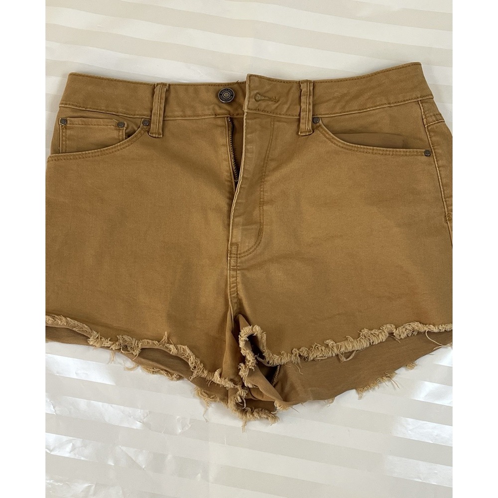 Rewash Women's Brown Denim Shorts 29 High Rise Medium Wash Raw Hem Summer
